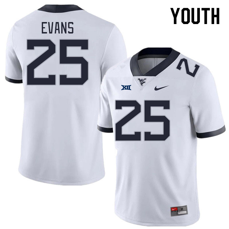 Youth #25 Tyler Evans West Virginia Mountaineers College Football Jerseys Stitched Sale-White